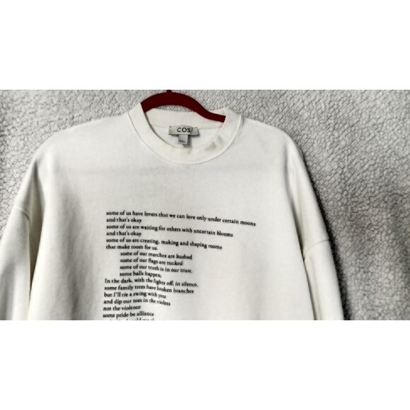 COS Women's White Word Art Poem Pullover Crewneck Sweatshirt Size M/L Love Pride - Picture 8 of 10
